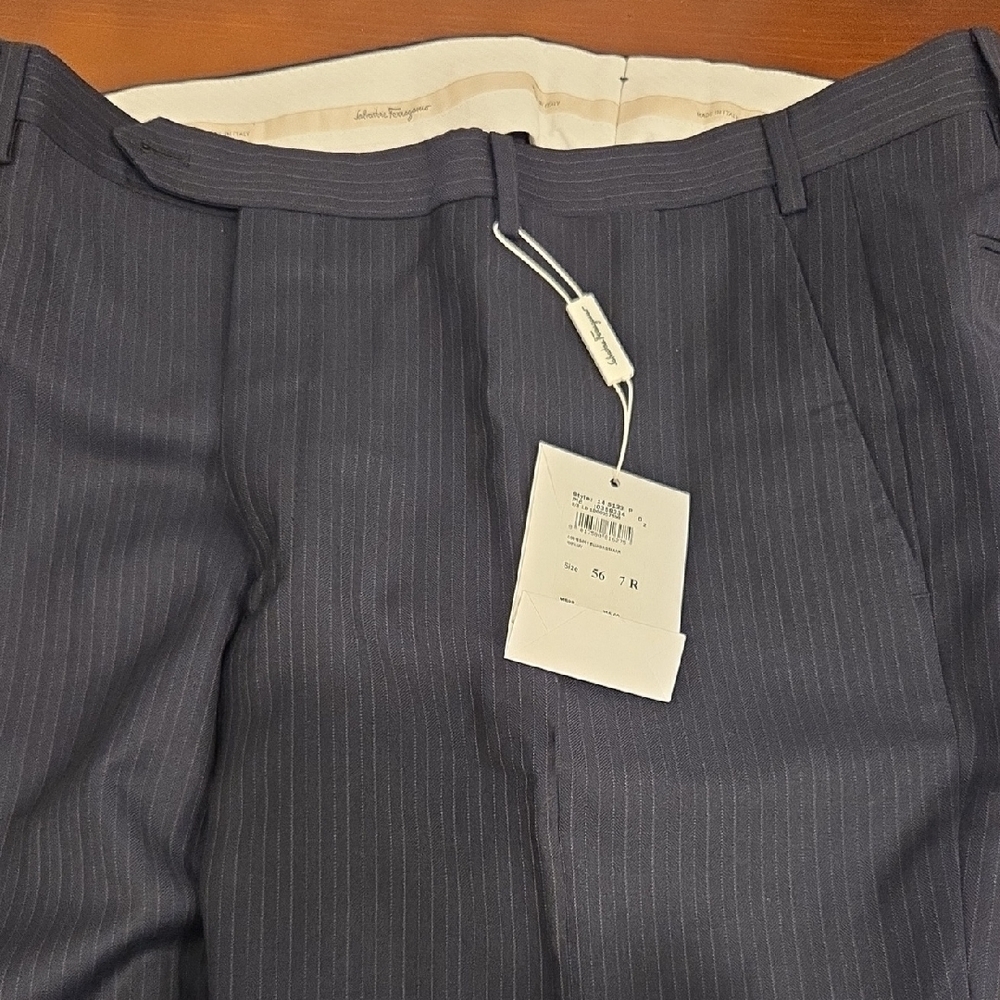 Salvatore Ferragamo Navy Pinstripe Dress Pants Unhemmed 36-38